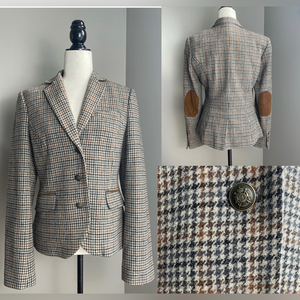 COPY - Wool Houndstooth Elbow Patch Equestrian Riding Blazer - 8